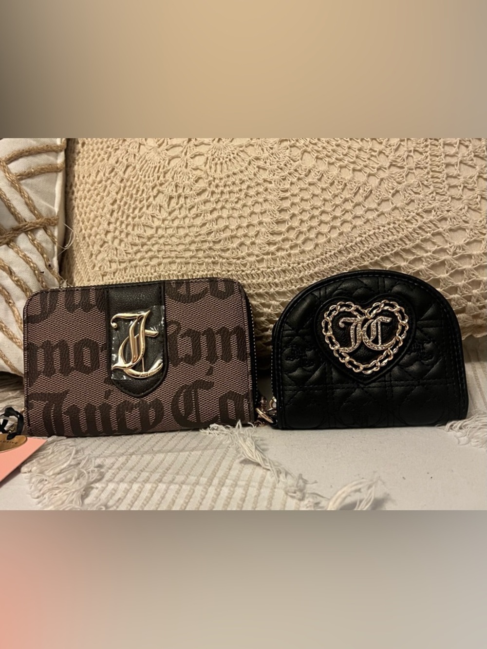 Juicy Couture Brown Logo Zip Wallet &Black Quilted Coin Pouch 2)- FREE SHIPPING